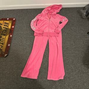 Juicy Couture Tracksuit Size Small Set Hot Pink Jacket Pants Sequins on Arm Y2K